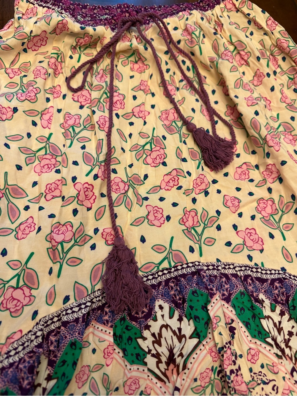 Cupshe Cream and Purple Floral High-Low Maxi Skirt - Picture 6 of 8